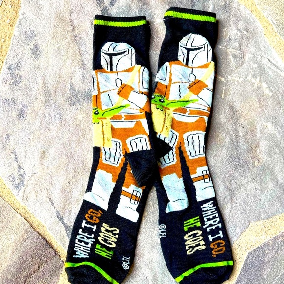 STAR WARS THE MANDALORIAN Men’s  Socks ‘WHERE I GO HE GOES’ - Picture 1 of 1